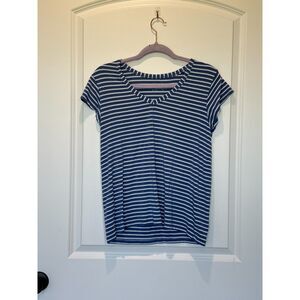 Columbia V-Neck Blue White Striped Cap Sleeve T-Shirt Size Small